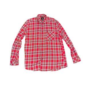Quicksilver Mens Long Sleeve Button Up Plaid Red Size Larger Regular Fit Skater